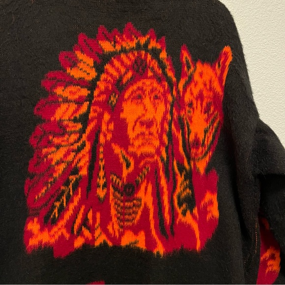 Vintage Tejidos Imalaya Wool Full Zip Jacket Unique Native American Wolf Gift - Picture 6 of 6